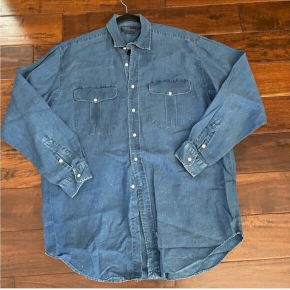 Polo Ralph Lauren oversized 100% linen navy long sleeve shirt M - Picture 1 of 11